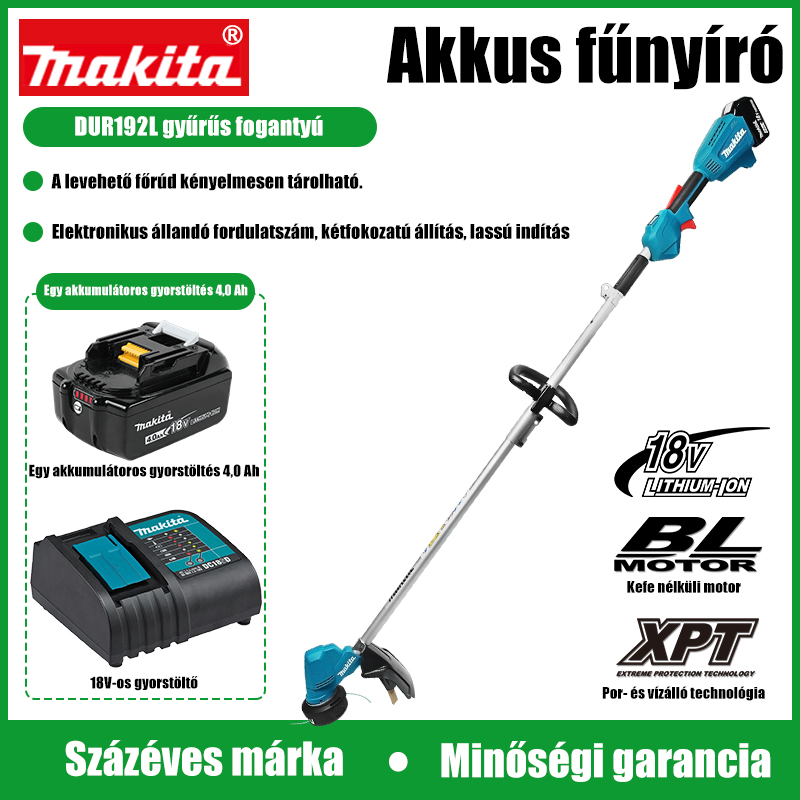 (Egy akkumulátor, egy töltő) Makita 18V4.0Ah kefe nélküli fűnyíró