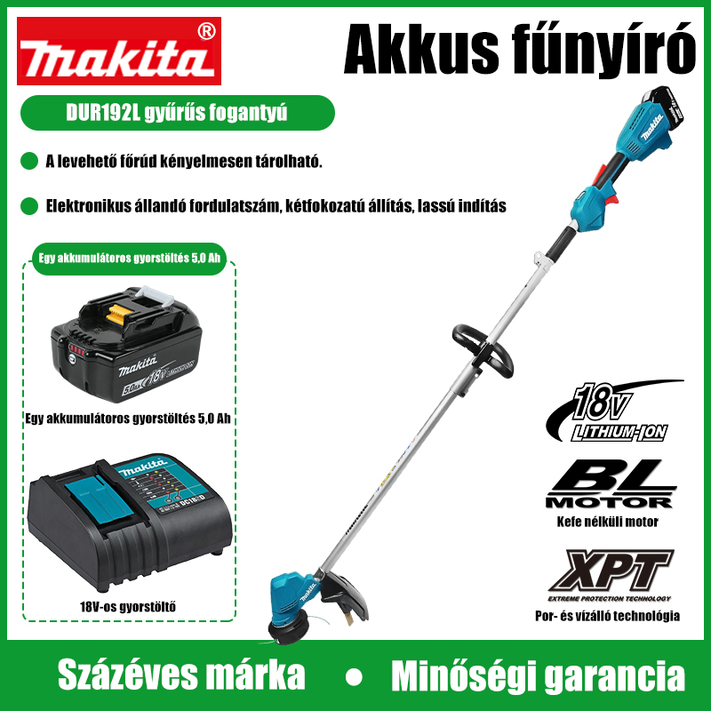 (Egy akkumulátor, egy töltő) Makita 18V5.0Ah kefe nélküli fűnyíró