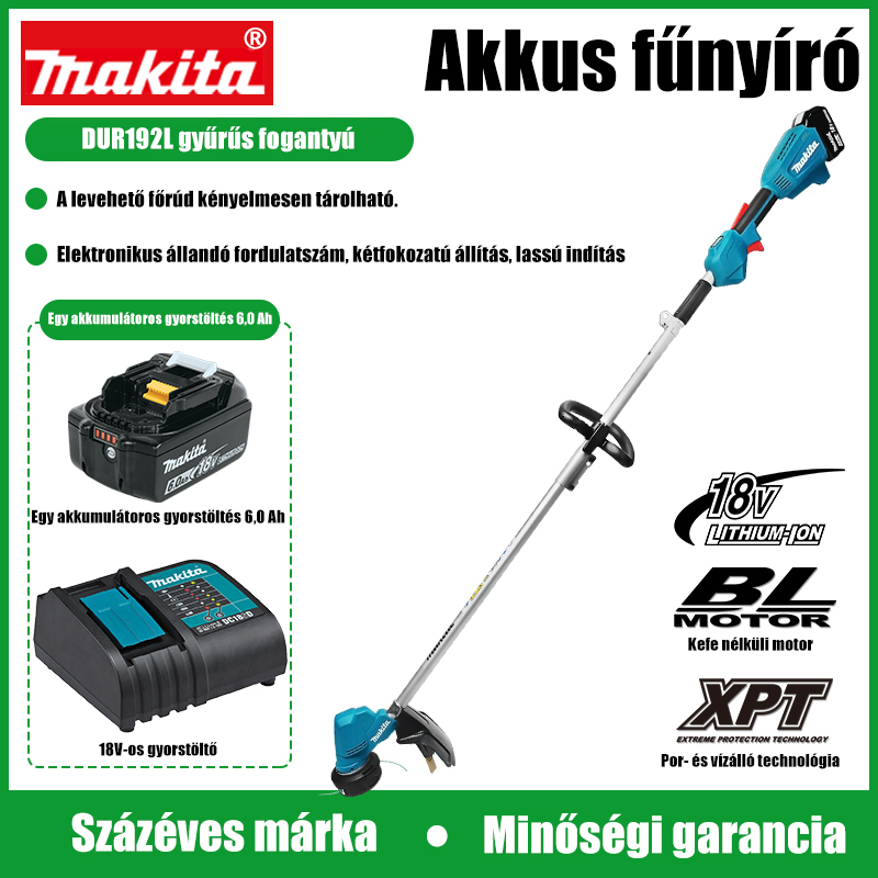 (Egy akkumulátor, egy töltő) Makita 18V6.0Ah kefe nélküli fűnyíró